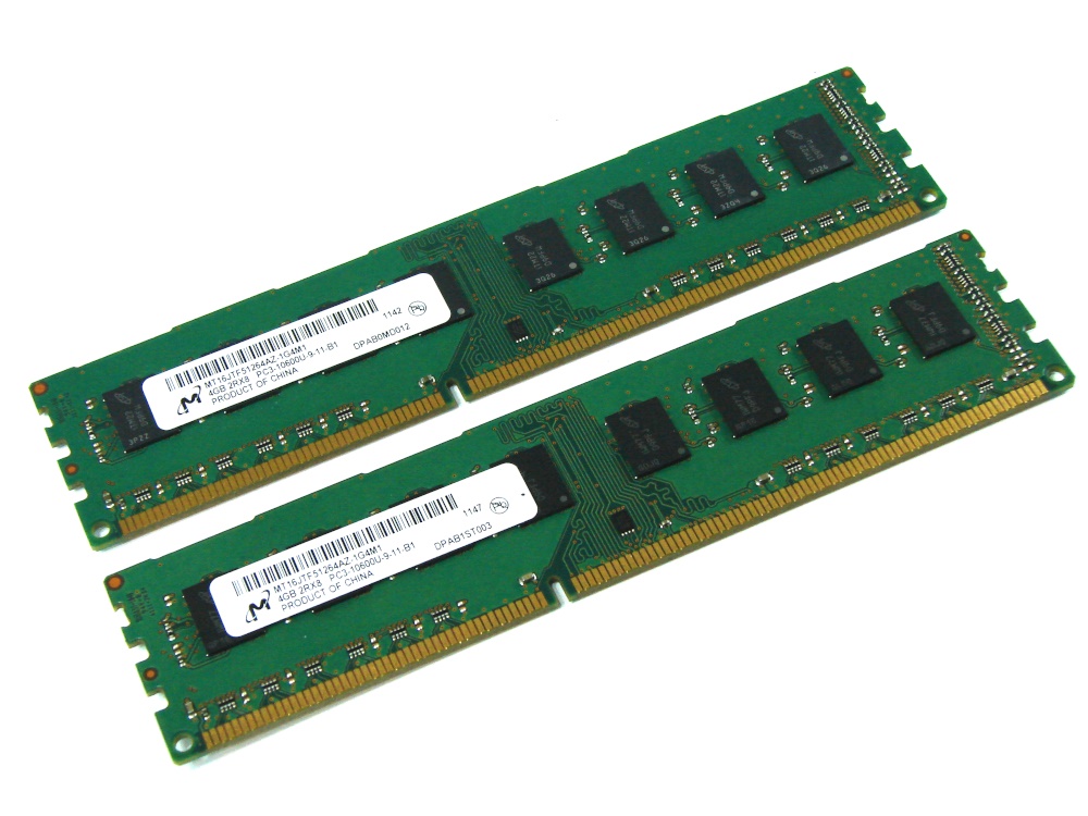 Micron MT16JTF51264AZ-1G4M1 8GB (2 x 4GB Kit) PC3-10600U-9-11-B1 1333MHz 2Rx8 240-pin DIMM Desktop Non-ECC DDR3 Memory - Discount Prices, Technical Specs and Reviews