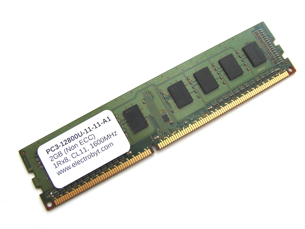 Electrobyt PC3-12800U-11-11-A1 2GB PC3-12800 1600MHz 1Rx8 240pin DIMM Desktop Non-ECC DDR3 Memory - Discount Prices, Technical Specs and Reviews (Green)