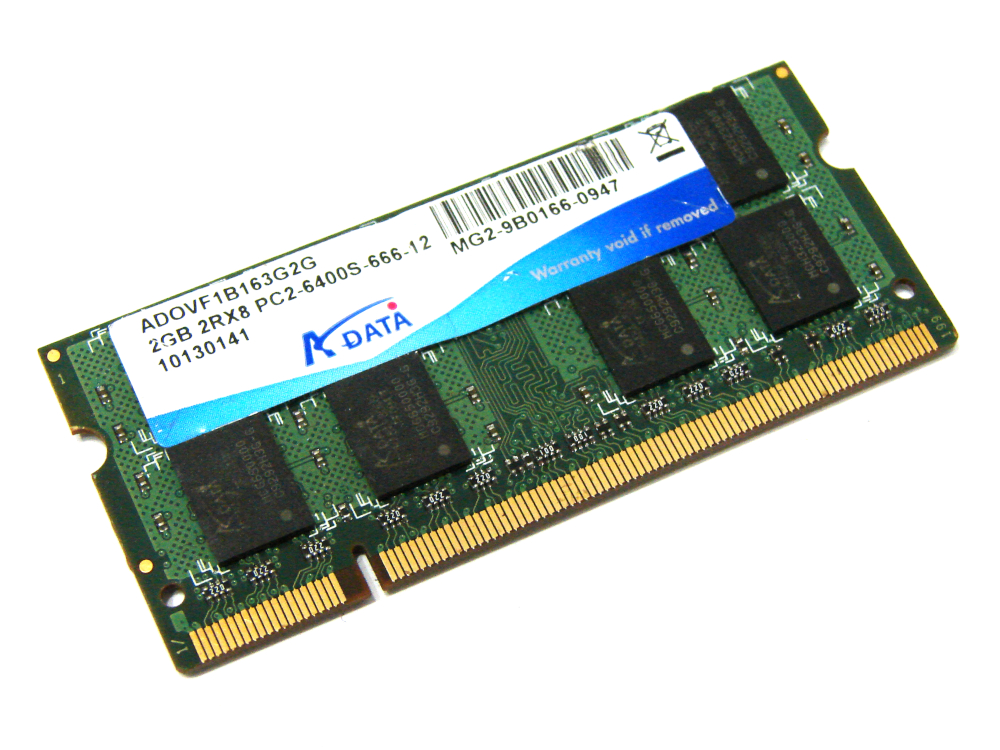 ADATA ADOVF1B163G2G 2GB PC2-6400S-666-12 2Rx8 PC2-6400 800MHz 200pin Laptop / Notebook Non-ECC SODIMM CL6 1.8V DDR2 Memory - Discount Prices, Technical Specs and Reviews