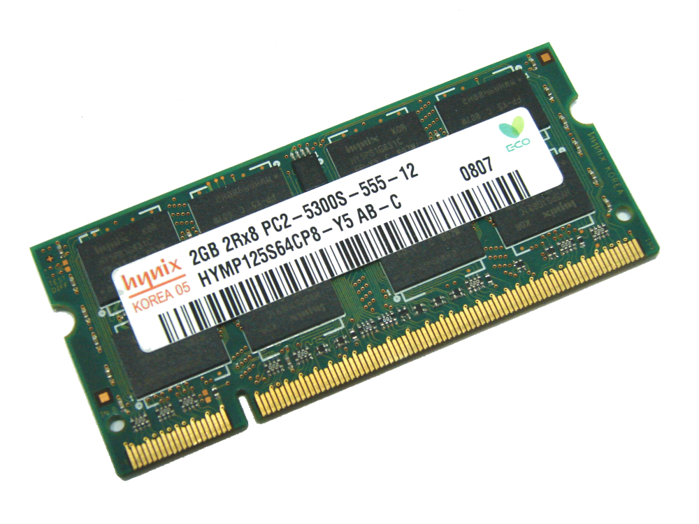 Hynix HYMP125S64CP8-Y5 2GB PC2-5300S-555-12 2Rx8 667MHz 200pin Laptop / Notebook Non-ECC SODIMM CL5 1.8V DDR2 Memory - Discount Prices, Technical Specs and Reviews