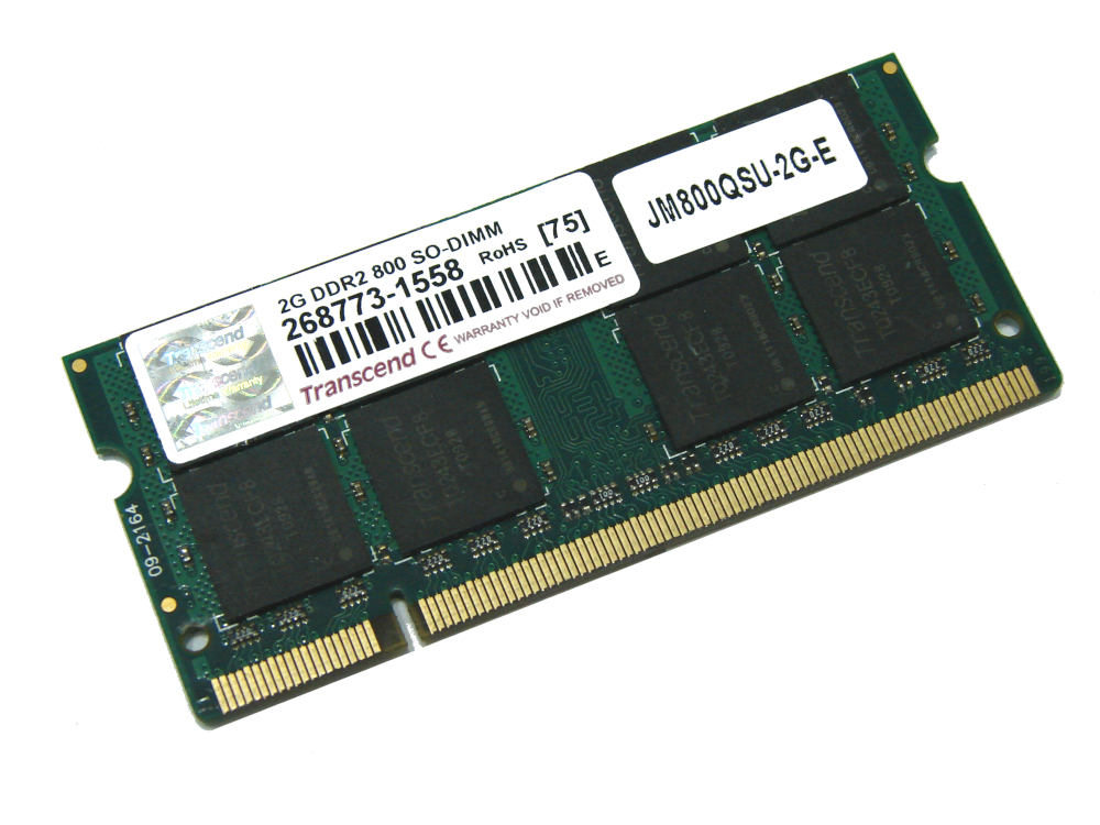 Transcend JM800QSU-2G-E 2GB PC2-6400S 800MHz 2Rx8 200pin Laptop / Notebook Non-ECC SODIMM CL6 1.8V DDR2 Memory - Discount Prices, Technical Specs and Reviews
