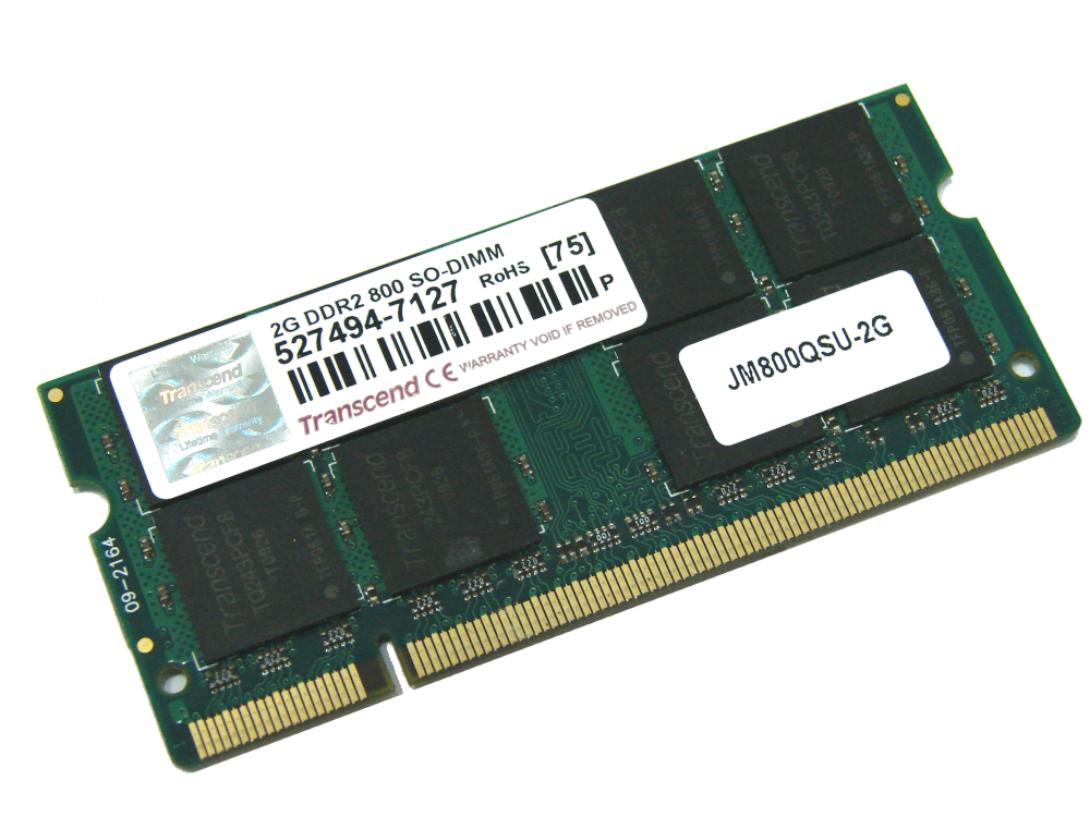 Transcend JM800QSU-2G 2GB PC2-6400S 800MHz 2Rx8 200pin Laptop / Notebook Non-ECC SODIMM CL6 1.8V DDR2 Memory - Discount Prices, Technical Specs and Reviews