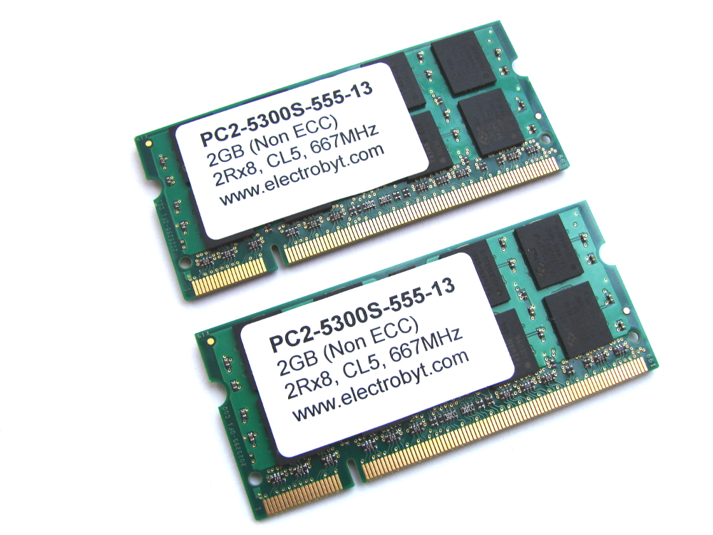 Electrobyt PC2-5300S-555-13 4GB (2 x 2GB Kit) 667MHz 2Rx8 200pin Laptop / Notebook Non-ECC SODIMM CL5 1.8V DDR2 Memory - Discount Prices, Technical Specs and Reviews