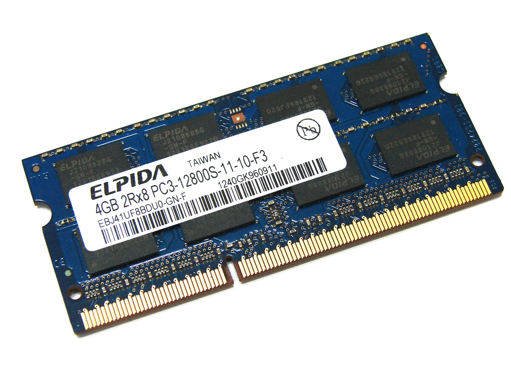 Elpida EBJ41UF8BDU0-GN-F 4GB PC3-12800S-11-10-F3 2Rx8 1600MHz 204pin Laptop / Notebook SODIMM CL11 1.5V Non-ECC DDR3 Memory - Discount Prices, Technical Specs and Reviews