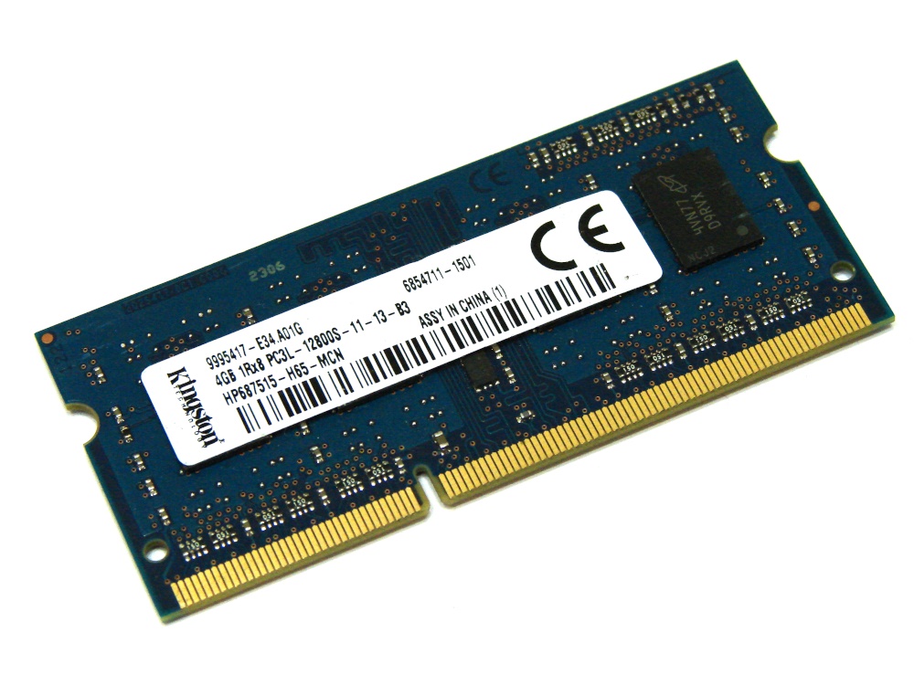 Kingston HP687515-H65-MCN 4GB PC3L-12800S-11-13-B3 1600MHz 1Rx8 204-pin Laptop / Notebook SODIMM CL11 1.35V (Low Voltage) Non-ECC DDR3 Memory - Discount Prices, Technical Specs and Reviews