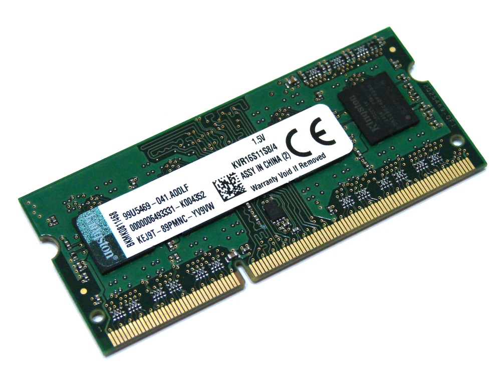 Kingston KVR16S11S8/4 4GB PC3-12800S 1600MHz 204pin Laptop / Notebook SODIMM CL11 1.5V Non-ECC DDR3 Memory - Discount Prices, Technical Specs and Reviews (Green)