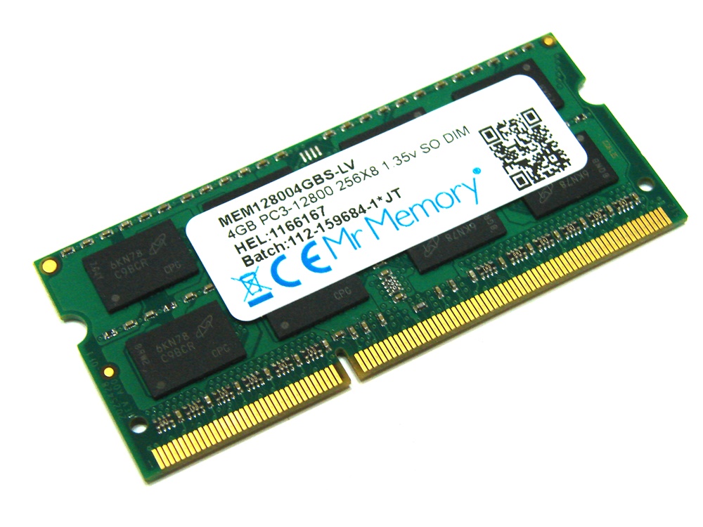 Mr Memory MEM128004GBS-LV 4GB PC3L-12800S 2Rx8 256X8 1600MHz 204-pin Laptop / Notebook SODIMM CL11 1.35V Non-ECC DDR3 Memory - Discount Prices, Technical Specs and Reviews