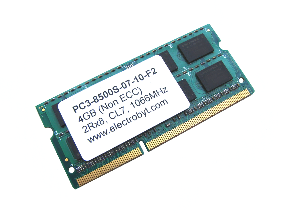 Electrobyt PC3-8500S-07-10-F2 4GB 2Rx8 1066MHz 204pin Laptop / Notebook SODIMM CL7 1.5V Non-ECC DDR3 Memory - Discount Prices, Technical Specs and Reviews (Green)
