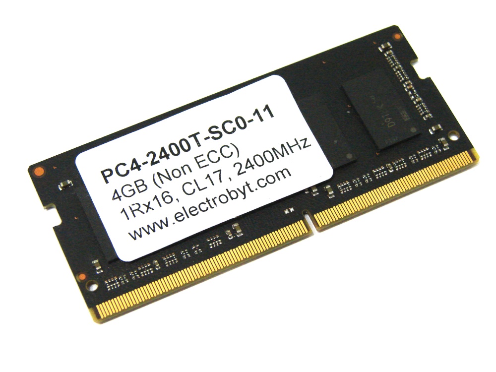 Electrobyt PC4-2400T-SC0-11 4GB 1Rx16 2400MHz PC4-19200 260pin Laptop / Notebook SODIMM CL17 1.2V Non-ECC DDR4 Memory - Discount Prices, Technical Specs and Reviews (Black)