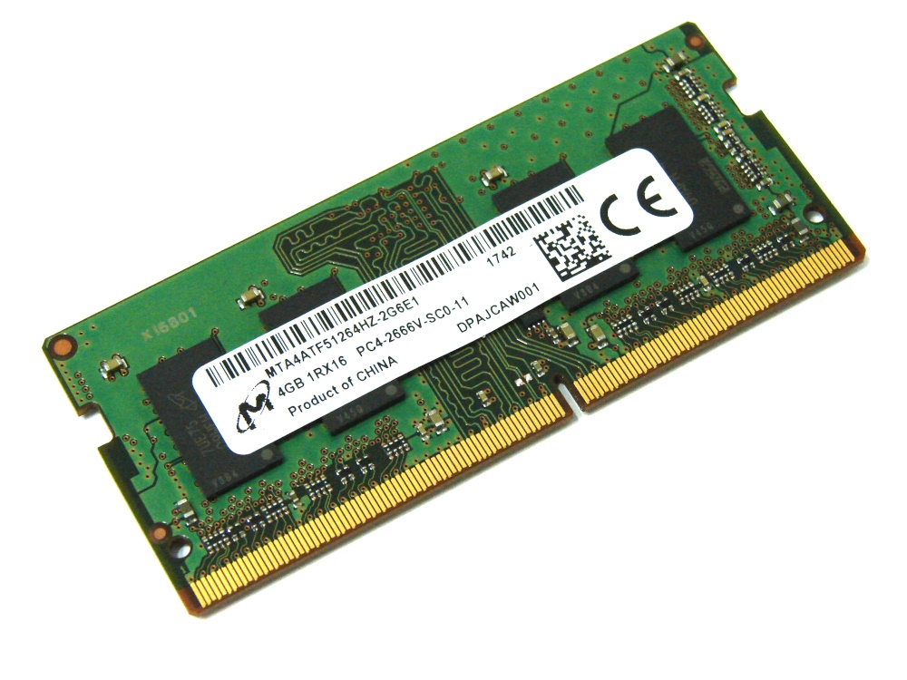Micron MTA4ATF51264HZ-2G6E1 4GB PC4-2666V-SC0-11 1Rx16 2666MHz PC4-21300 260pin Laptop / Notebook SODIMM CL19 1.2V Non-ECC DDR4 Memory - Discount Prices, Technical Specs and Reviews (Green)