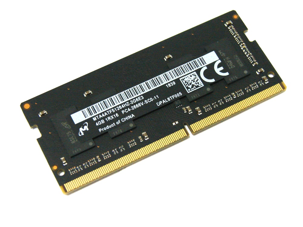 Micron MTA4ATF51264HZ-2G6E3 4GB PC4-2666V-SC0-11 1Rx16 2666MHz PC4-21300 260pin Laptop / Notebook SODIMM CL19 1.2V Non-ECC DDR4 Memory - Discount Prices, Technical Specs and Reviews (Black)